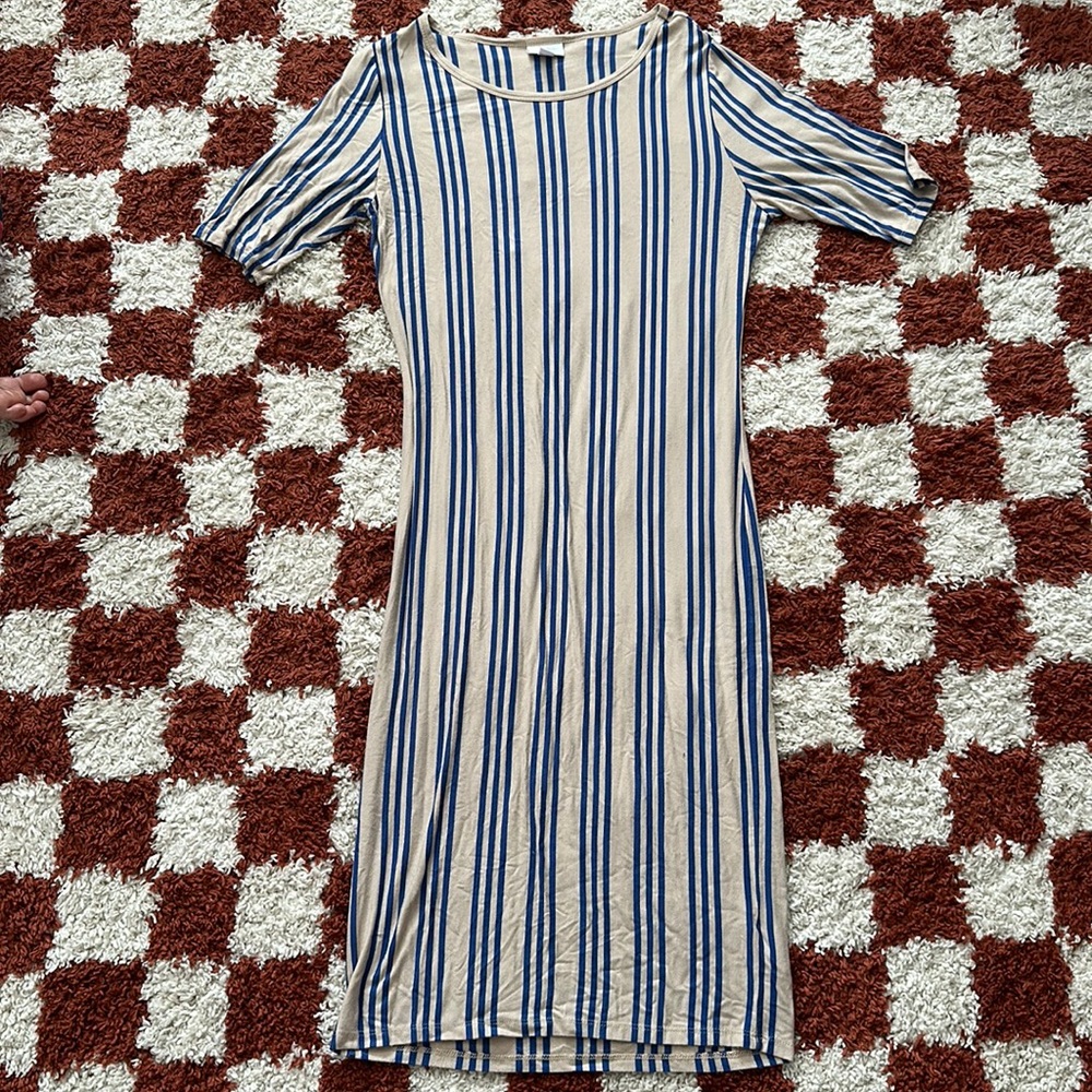 LuLaRoe • tan + royal blue Bodycon midi dress
